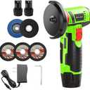 Cordless Angle Grinder, 3 Inch Mini Angle Grinder Tool With 2pcs 16.8V 2000mAh Batteries and 5 Grinding Wheel,19500rpm Metal Grinders for Cutting, Grinding and Polishing Emerald Green