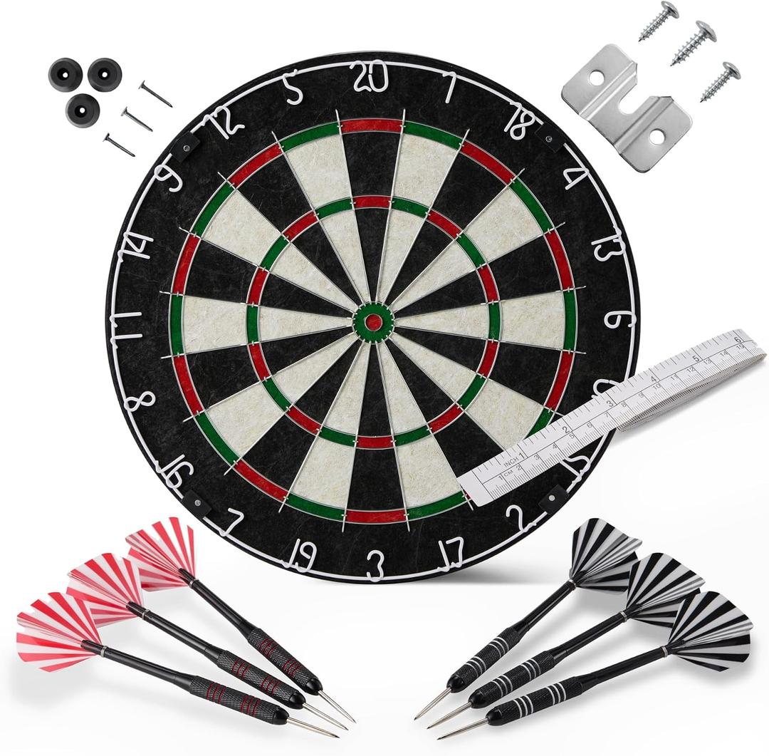 Amazon Basics Dartboard for Adults, Regulation Size, with Steel Tip Darts