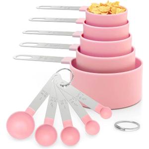 Measuring Cups and Spoons Set, 10 Pieces Stackable Measure Tools with Stainless Steel Handles, Kitchen Gadgets for Cooking & Baking (Pink)