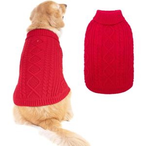 BINGPET Thermal Knitted Dog Sweater for Small Medium Large Dogs,Winter Dog Cat Coat Warm Sweartershirts Outfits,Classic Cable Knit Turtleneck Pullover Dog Jumper Coat Warm Sweartershirts (Red)