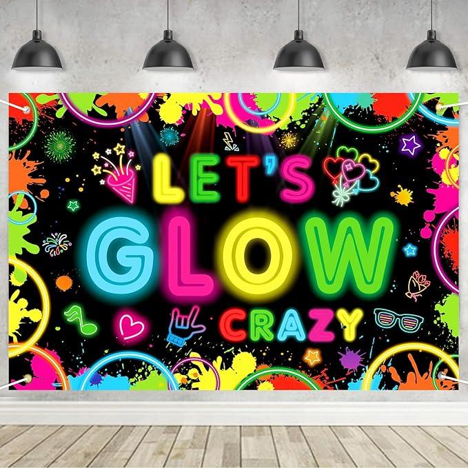 6x4ft Neon Let's Glow Party Backdrop Neon Party Decorations Backdrop Photography Background Glow in The Dark Graffiti Splash Paint for Kids Birthday Supplies 71 x 47 in