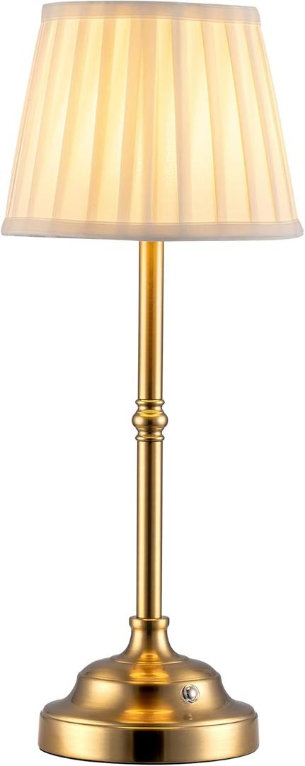 KDG Portables Cordless Table Lamp, Fabric Shade Desk Lamp, 4000mAh Rechargeable Battery Powered Lighting, Dimmable Light for Dining Room, Bedroom, Bedside, Bar, Night Light, Camping, Balcony (Gold)