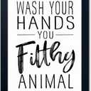 Bathroom Quotes Wall Decor, Black and White Bathroom Wall Art, Toilet Decor Signs Small Black Framed Canvas Art for Kid's Washroom