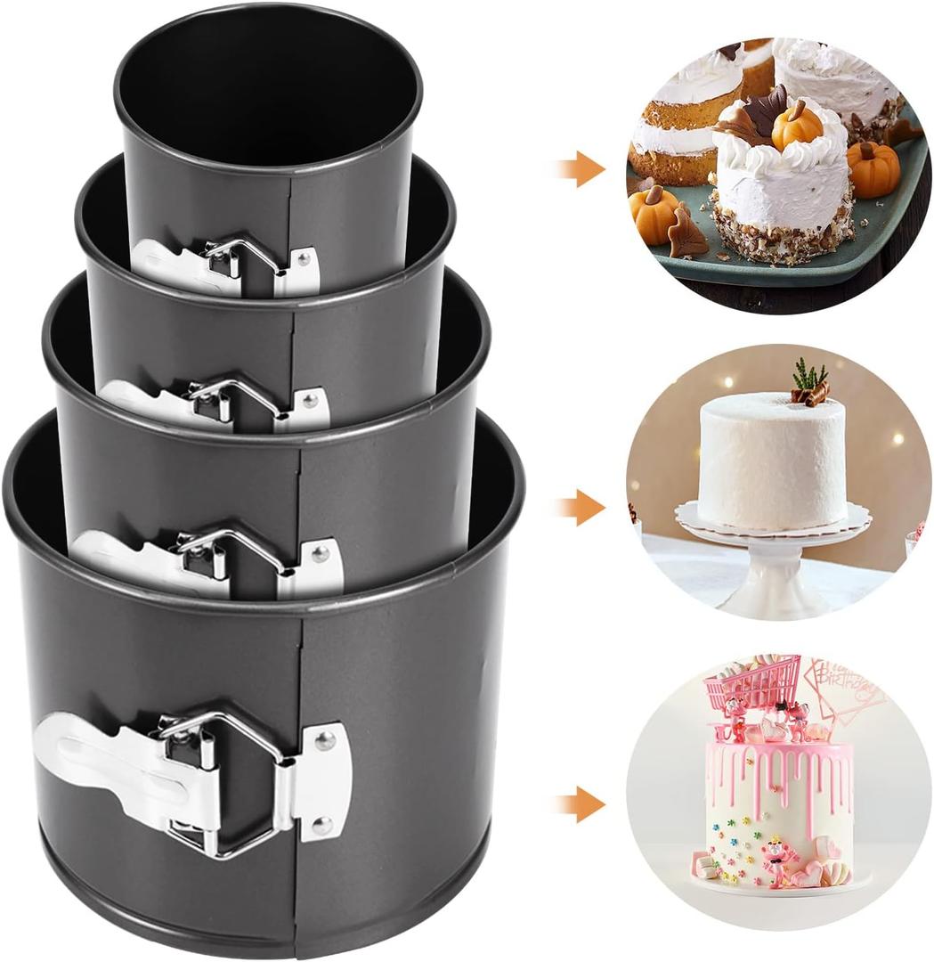 Springform Cake Pan Set of 4(4/4.7/5.7/6.7),Heighten Mini Nonstick Carbon Steel Cheesecake Pan,Leakproof Cake Baking Pans with Removable Bottom,Mini Spring Form Pan(size:4 size)