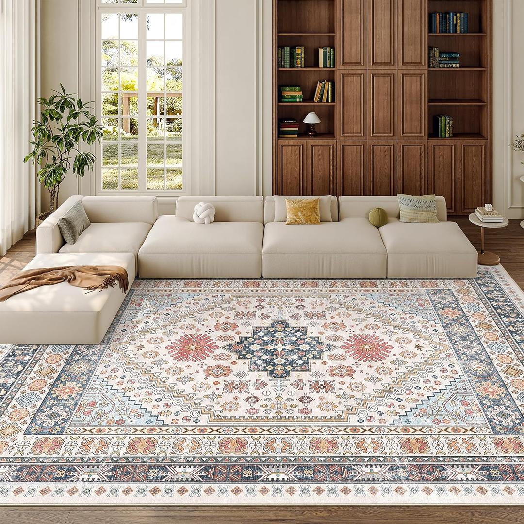 zesthome 8x10 Area Rugs for Living Room,Non-Slip Backing Washable Rugs,Vintage Large Area RugStain Resistant Home Decor Rug (Multi,8'x10')