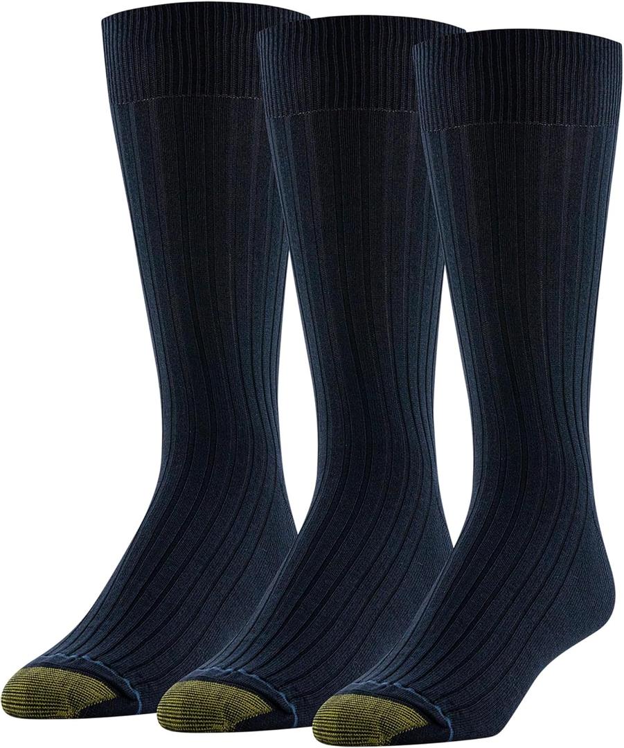 GOLDTOE Men's Classic Canterbury Crew Dress Socks, 3-Pairs (Large, Navy)
