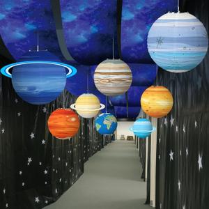 11 Pcs Galaxy Ceiling Decor Include 12 x 2 ft Fluorescent Light Covers 8 Packs Planet Paper Lanterns Props Classroom DIY Hanging Galaxy Outer Space Party Decorations Star Astronaut Birthday Decoration (Blue)