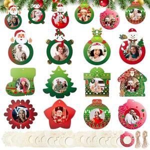 Thyle 36 Set Wood Christmas Photo Frame Craft Kits to Paint DIY Assortment Ornaments Bulk Xmas Tree Hanging Picture Frames for Christmas Party Winter Activities Home Decorations Gifts