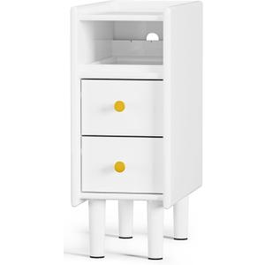 Huolewa Narrow Nightstand with 2 Drawers - Solid Wood Narrow Side Table with Open Shelf for Small Spaces, Couch, Bedroom, Living, Office - Small Bedside Table, End Tables (White, 7.87 inch)