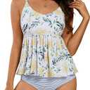 FERBIA Women Falbala Bikini Set Halter High Waisted Swimsuit 2 Piece Ruffle Tummy Control Peplum Spaghetti StrapTankini, Medium