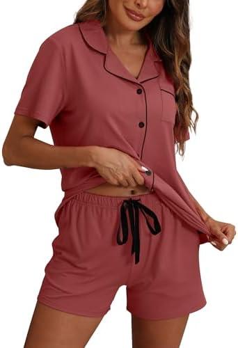ZMJ Pajamas for Women Set 2 Piece Pj Short Sets Bride Sleepwear Button Up, XXL