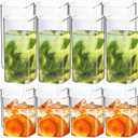 Mifoci 20 Sets Square Drinking Glass Cups 8 oz 13 oz Square Glasses Clear Highball Modern Glassware Tumbler Mixed Drinkware with Glass Straws and Cleaning Brushes for Cocktail Coffee Juice Beer