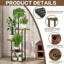 5 Tier Plant Stand Indoor, Thickened Metal Wood Corner Plant Shelf Stands for Multiple Plants, Indoor Tall Plants Stand Tiered Flower Holder for Living Room Patio Garden Balcony(Black+Brown)