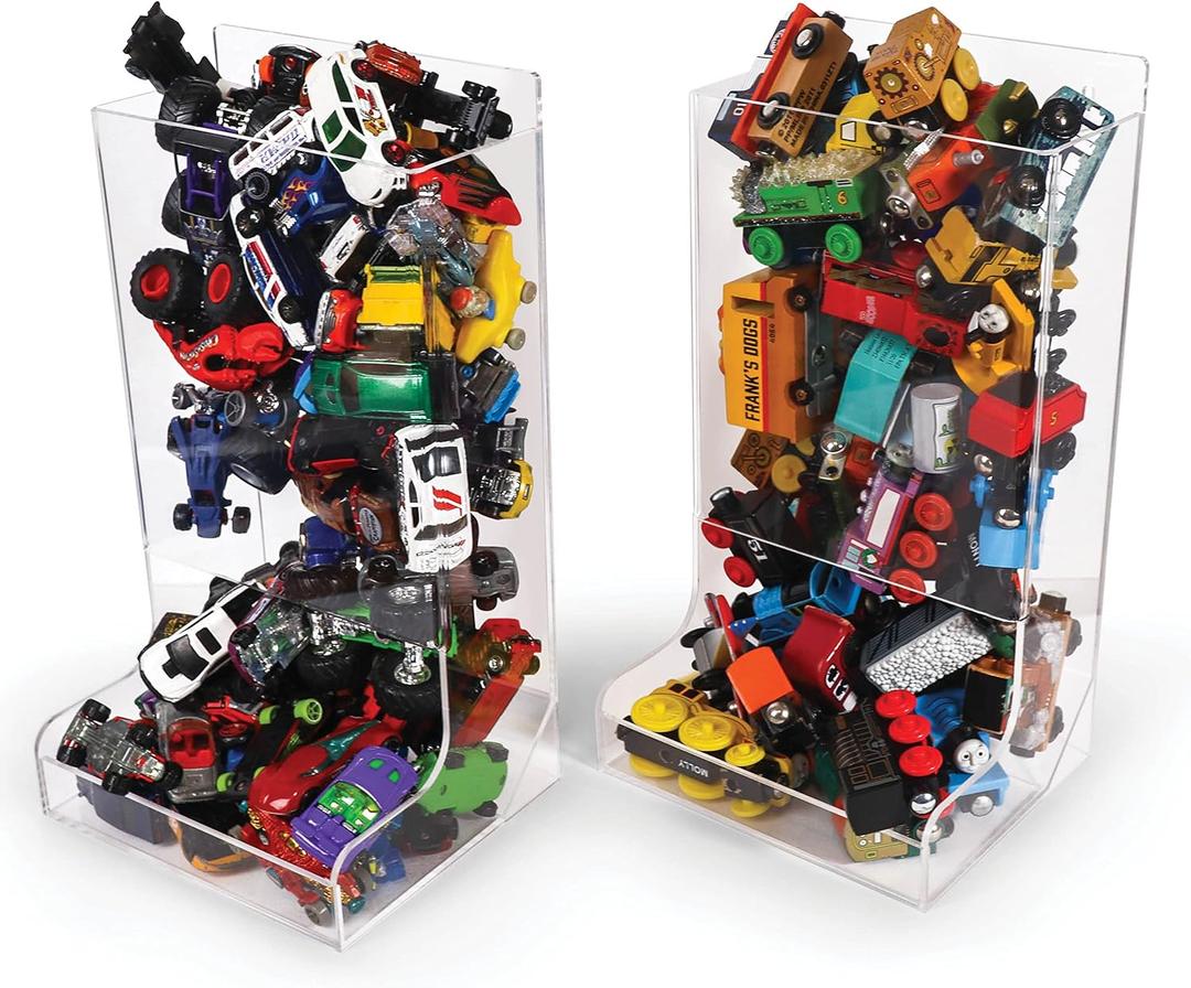 Acrylic Wall Organizer - Wall Toy Dispenser For Car, Train, Monster Trucks - Storage Bin (2 Pack)