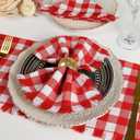 Red White Plaid Cloth Napkins with Fringe Set of 8, Buffalo Checkered Cotton Napkins Washable, Oversized Gingham Napkins, Christmas Dinner Napkins for Wedding, Parties, Thanksgiving, Dinner Decor