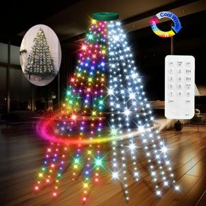 12 Modes Easy Christmas Tree Lights with Ring Indoor Outdoor - 6.56Ft x 12 Lines String 288 LED Timer Dimmable Remote Waterproof Lights for 6 7 Ft Xmas Tree Decor (Cool White or Multicolor)