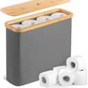 BAMBOO LAND- Toilet Paper Storage with Bamboo Lid for 12 Rolls, Gray, Waterproof Bamboo Toilet Paper Holder Basket
