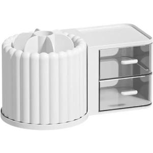 Makeup Organizer Box Makeup Brush Holder Storage Box Large Capacity Multiple Compartments Desk Makeup Organizer(White)