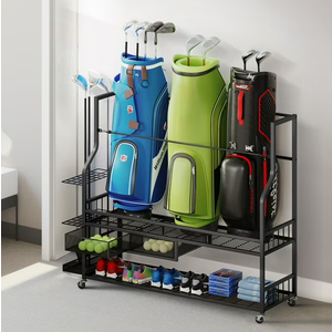 Golf Bag Storage Rack with Wheels for 4 Golf Bags Golf Storage Organizer for Garage Club and Basement
