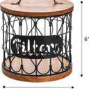 Frcctre Coffee Filter Holder with Wood Lid, Large Capacity Coffee Filter Storage Container Metal Wire K Cup Pod Organizer Basket, Coffee Bar Accessories Decor