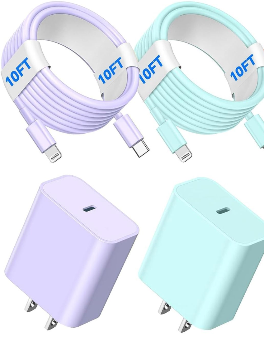 Compatible with iPhone,USB C to ightning Cable 2Pack 10FT Long Phone Cables,Type C Phone Charger Cord Fast Charging for Phone 14 13 12 11 Pro Max X XS XR 8 7 6s Plus SE and More-Red Green