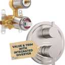 HammerHead Showers Solid Metal Two Handle Shower Valve and Trim Kit Brushed Nickel, Diverts Water Controls Volume and Temperature, Rough-In Shower Trim Kit with Valve and Pressure Balance Shower Valve