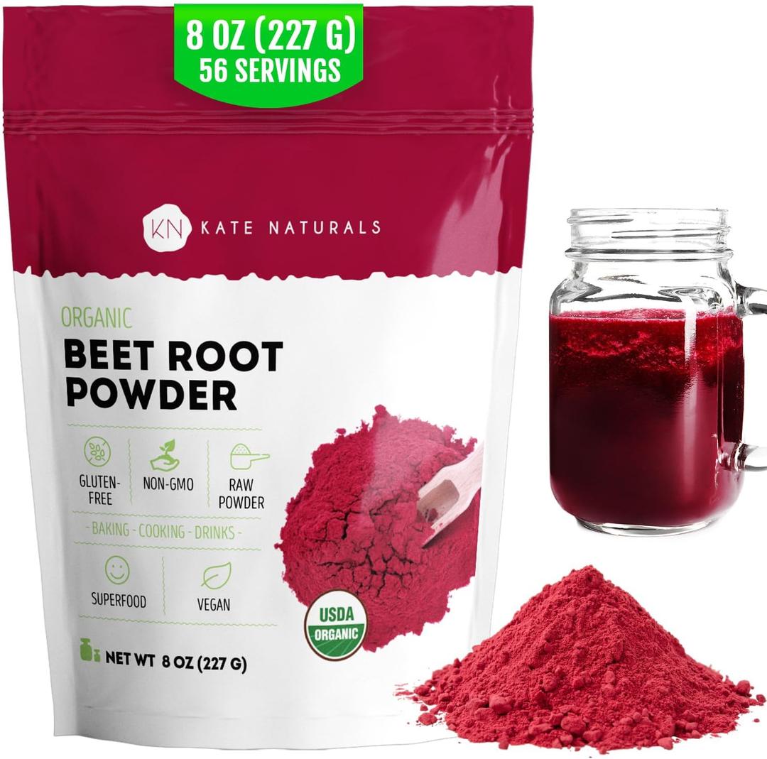 Kate Naturals Organic Beet Root Powder for Smoothies, Baking & Juice, 8oz
Non-GMO, Raw Beetroot Superfood Extract & Natural Red Food Coloring & Nitric Oxide, Earthy Flavor