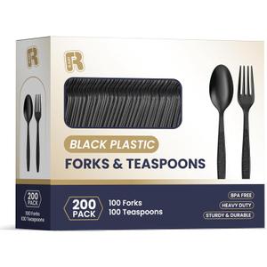 200 Count Black Plastic Silverware Heavy Duty - Black Plastic Forks And Spoons Set - BPA Free Plastic Utensils Set - Heat Resistance Cutlery For All Occasions