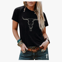 Boho Cow Skull Shirt Women Cowgirl t Shirt Vintage Western Rodeo Graphic Tee Short Sleeve Bull Skull Casual Top 2XL