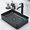 20 Inch Black Bathroom Sink Rectangular, 20x14 Bathroom Sinks Above Counter Porcelain Ceramic Countertop Hand Wash Vessel Bathroom Sink Art Basin, Black, 20" x 14"