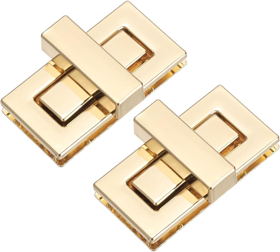 M METERXITY 2Pcs Purse Twist Lock (1.73 x 0.87 Inches, Light Gold)- Rectangular Purse Closure Twist Turn Lock Clasp Metal Clip Hardware Apply to DIY Handbag/Purse/Wallet/Leather Craft
