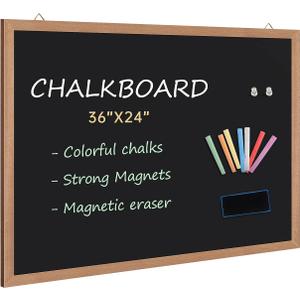 Magnetic Chalkboard for Wall 36x24 Inch, Large Blackboard with Natural Wood Frame for Home, Office, Classroom, Kitchen or Kids