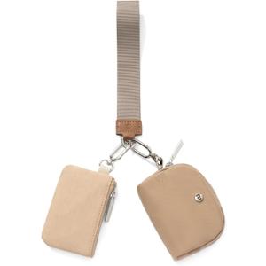 Mum's memory Mini Zip Around Wristlet Wallet for Women Dual Pouch Wristlet Portable keychain wallet Coin Purse Mini Women Coin Pocket (Khaki+brown)