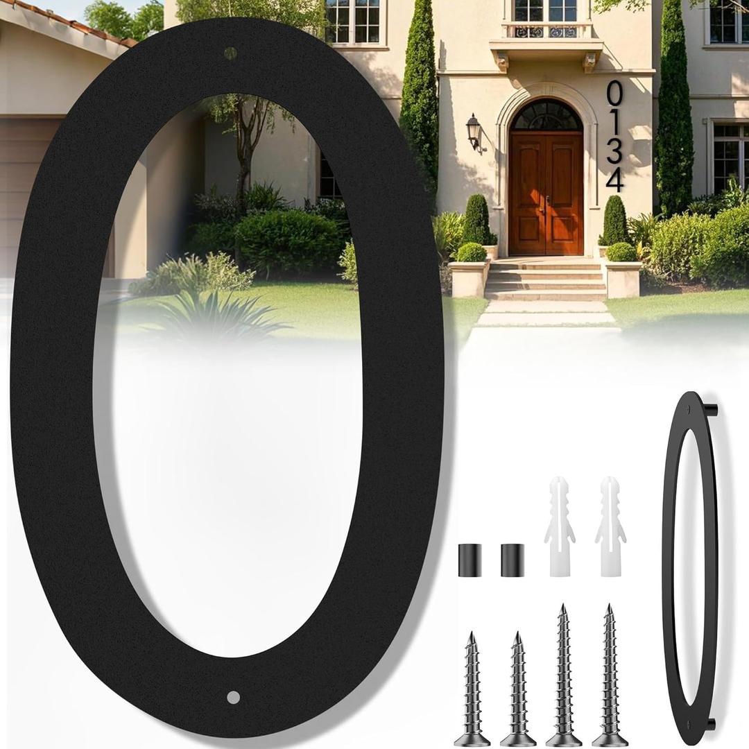16 Inch House Numbers for Outside, Extra Large Address Numbers for House, Large Modern Floating House Numbers, Big Metal Numbers for House Outdoor, Matte Black Steel 16'' Address Number 0 (0123456789)