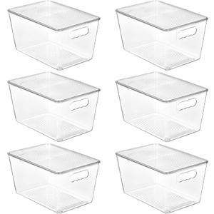 Vtopmart 6 Pack Clear Stackable Storage Bins with Lids, Large Plastic Containers with Handle for Pantry Organizer and Storage,Perfect for Bathroom,Cabinet,Kitchen,Fridge,Closet Organization