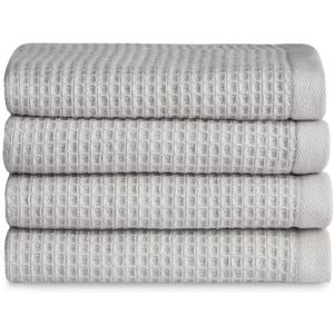 Cozy Earth Waffle Washcloths - 60% Cotton 40% Viscose from Bamboo Washcloths 13 x 13 Inches - Soft & Absorbent Terry, Reversible Mini Textured Waffle & Weave Pattern - 4 Pack (Light Grey)