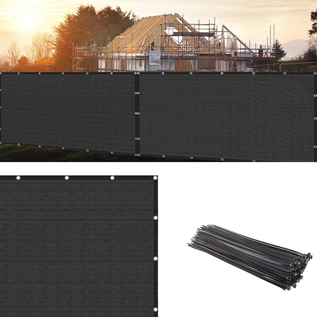 Black 6' x 15' Privacy Screen Fence Windscreen Heavy Duty Mesh Shade Net Cover with 93% Blockage for Deck, Patio, Backyard, Outdoor Pool, Porch, Railing, Apartment