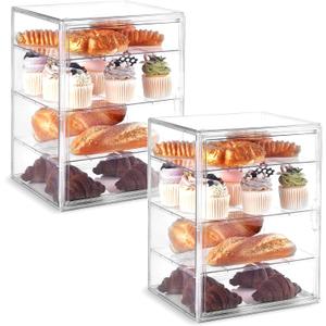 Pastry Display Case, Large Bread Box for Kitchen Countertop, 4 Layers Adjustable Bakery Display Case, Clear Breadbox for Baked Goods Cookie Dessert Cupcake Kitchen Counter, 2 Pack