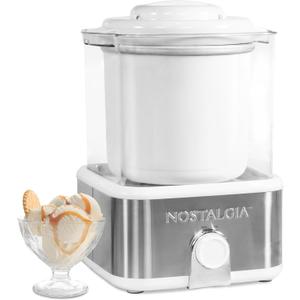 Nostalgia Electric Ice Cream Maker with 2-Qt Double Insulated Gel Canister & Stainless Steel Base - Makes Sorbet, Soft Serve, and Frozen Yogurt - White