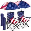 FairySandy 2 Pack 4th of July Folding Camping Chairs with Umbrella 250th Anniversary Independence Day American Flag Portable Outdoor Lawn Chair USA with Cup Holder for Adults Teens, 38.4 inches