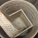 Teenyyou 3 Pcs Rattan Bathroom Accessories Set Wicker Handwoven Trash Can Basket Waste Paper Basket Square Tissue Box Holder Toilet Vanity Tray for Kitchen Office Organizer Decorative(Natural)