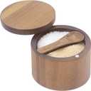 Acacia Salt Cellar with Dual Compartments, Wooden Salt Box, Kitchen Spice Keeper, with Magnetic Swivel Lids, for Salt and Pepper or Spices