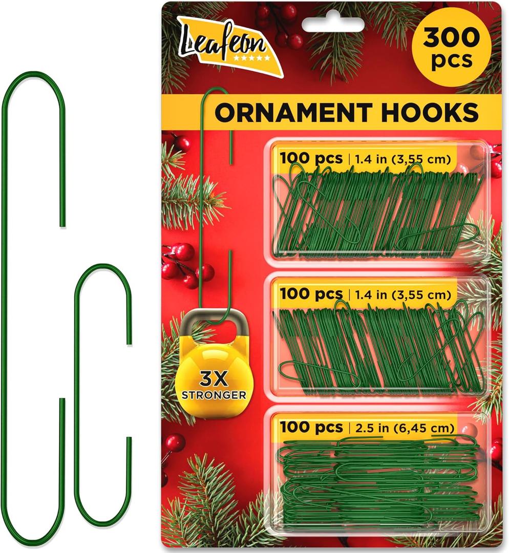 Leafeon 300 Pack Christmas Ornament Hooks for Christmas Tree Decoration  The Best Holiday Ornament Hangers (Green)