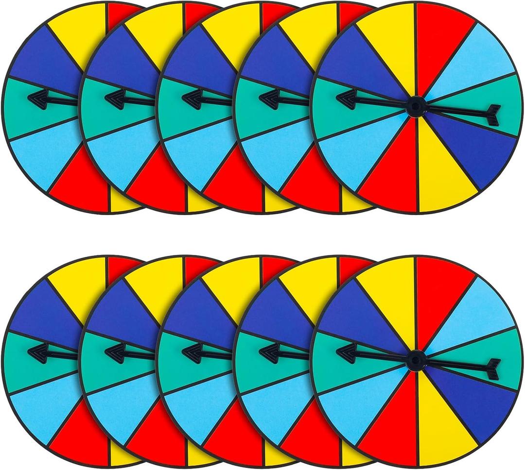 Chivao 20 Pcs Multicolor Game Spinner Wheel Blank Erasable Math Game Spinner Board with Plastic Rotating Arrows for Prizes