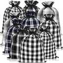 Shappy 10 Pcs Christmas Buffalo Plaid Drawstring Bags Snowfake Red Green Black Wrapping Gift Bags 11.8 x 15.7 Inch Large Winter Cotton Wrapping for Party Favors(11.8 x 15.7 Inch,Black and White Plaid)