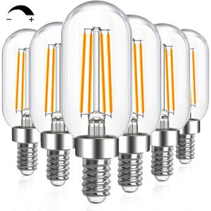 E12 LED Light Bulb 6W Dimmable 60W Equivalent 6-Pack, T6 T25 E12 Candelabra Bulb 600LM LED Filament Bulbs 2700K Warm White with Clear Glass for Chandeliers, Ceiling Fan, Pendant, Wall Sconce, CRI 95+