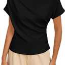 SweatyRocks Women's Casual Short Sleeve Mock Neck Tee Top Asymmetric Ruched Plain T Shirt (X-Large, Black)