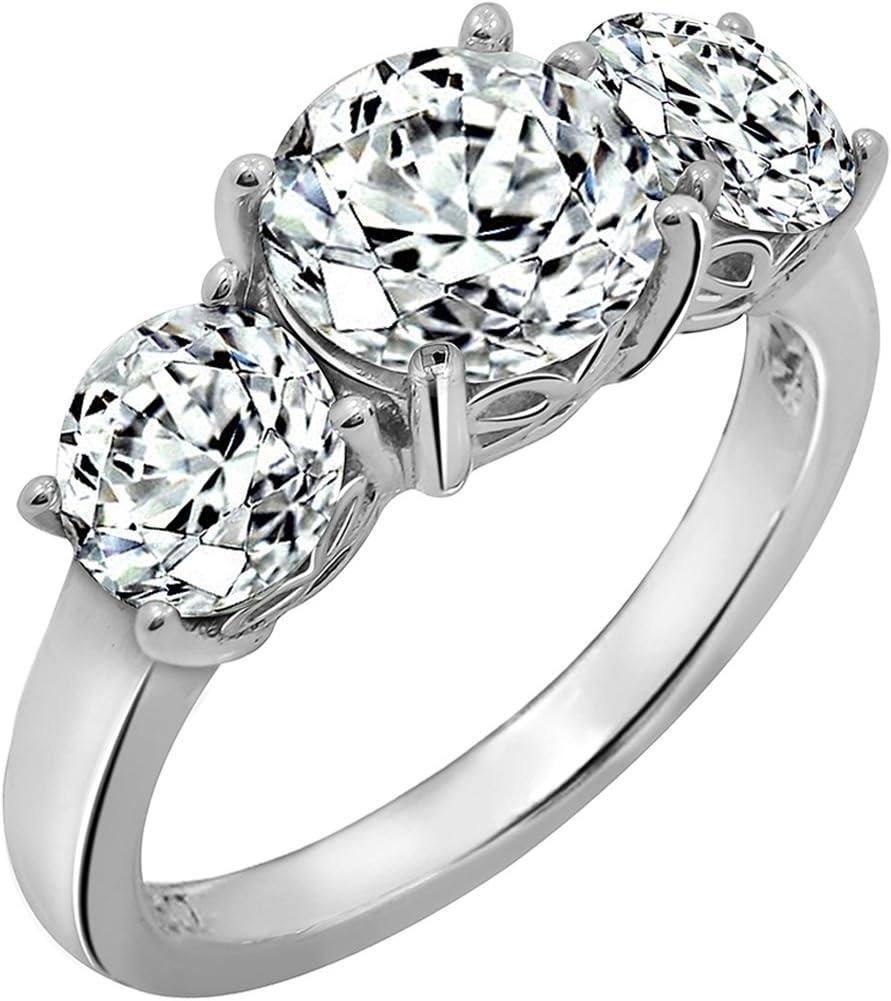 Amazon Essentials Platinum-Plated Sterling Silver Round 3-Stone Ring made with Infinite Elements Cubic Zirconia (4 cttw), Size 7, (Previously Amazon Collection)