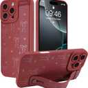 TEAUGHT for iPhone 16 Pro Max Case with Wrist Strap Holder, Cute Bows Hearts Design with Finger Hand Strap Wristband Stand, Soft TPU Shockproof Protective Cover for Women Girls - Wine Red