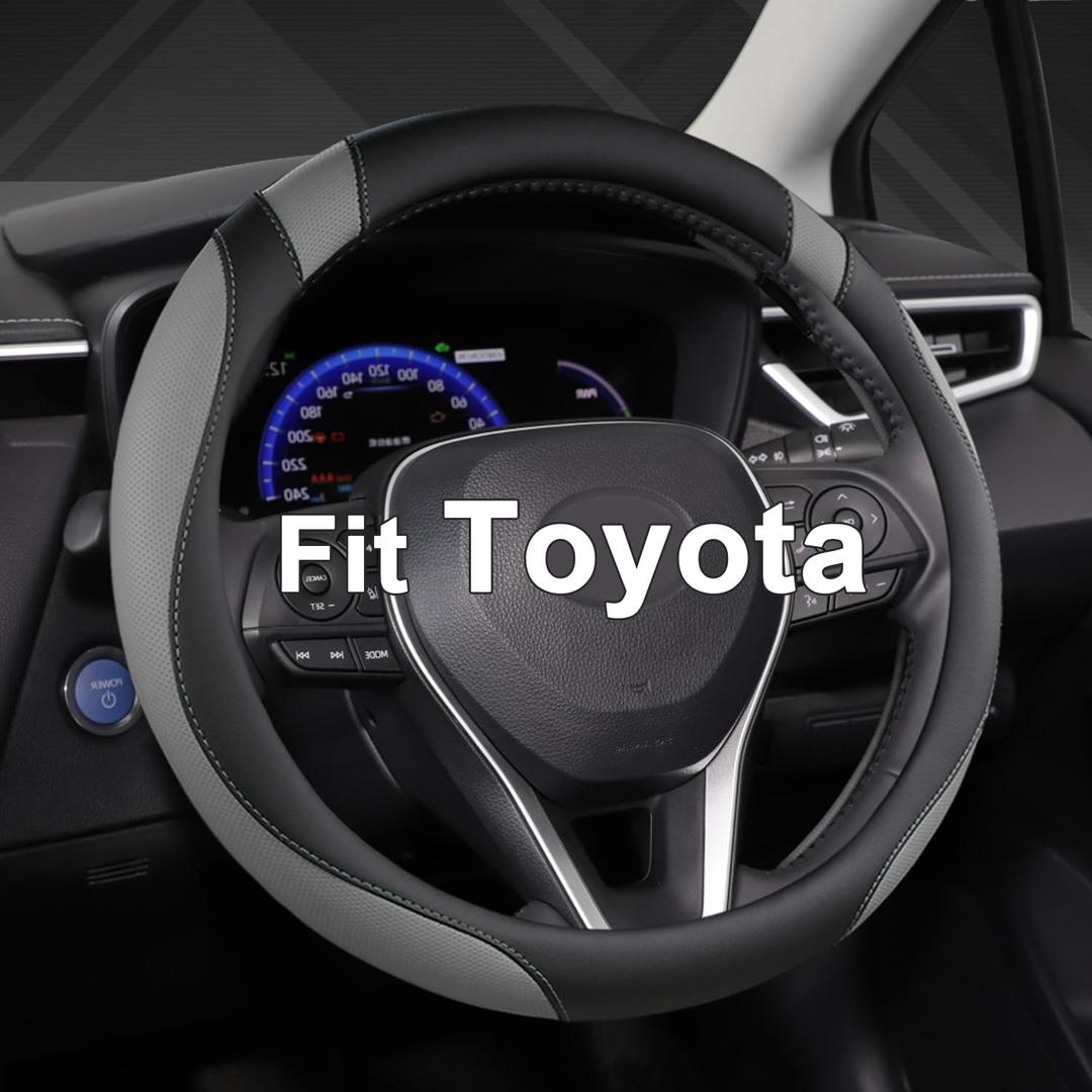 West Llama Customized Auto Car Steering Wheel Cover for Toyota Rav4 Corolla Camry Highlander (Black+Gray-Size: Standard Size (14 ½''-15'')